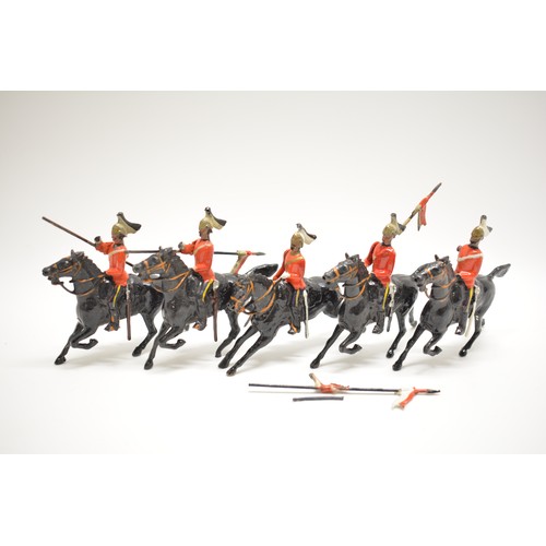 174 - x5 Britains die cast 17th Lancers? soldier figures. AF.