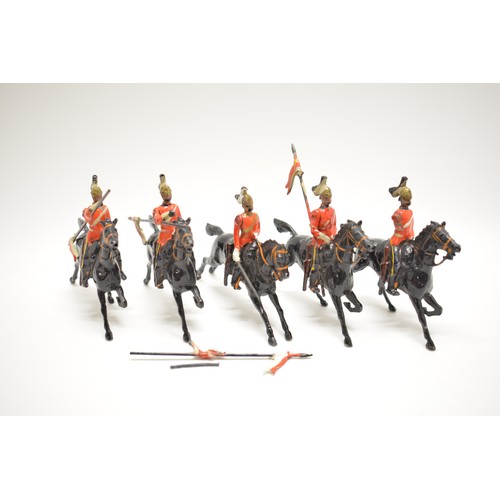 174 - x5 Britains die cast 17th Lancers? soldier figures. AF.