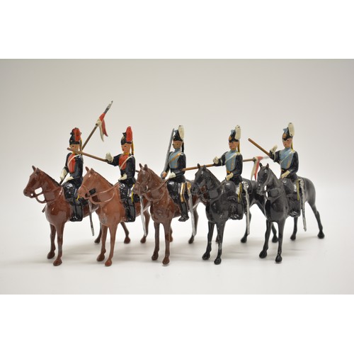 176 - Britains die cast lancer figures on horseback, x5 items.