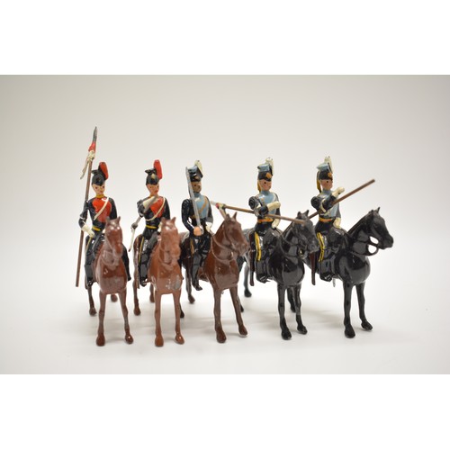 176 - Britains die cast lancer figures on horseback, x5 items.