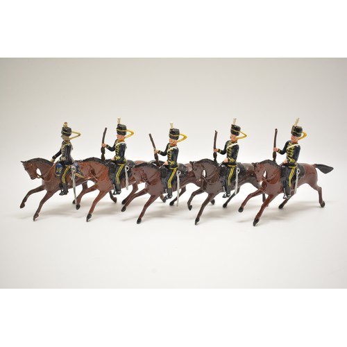 181 - A set of 5 Britains die cast horse mounted riflemen. 8 cm