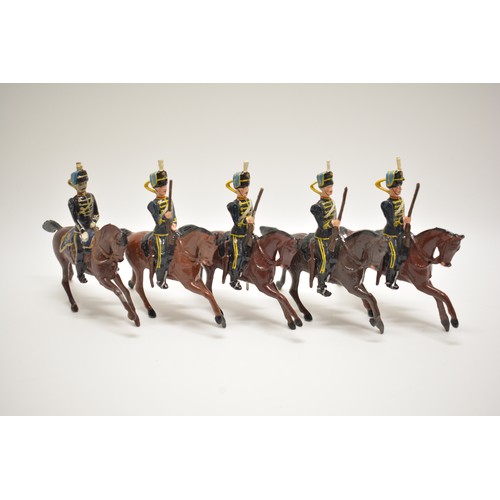 181 - A set of 5 Britains die cast horse mounted riflemen. 8 cm