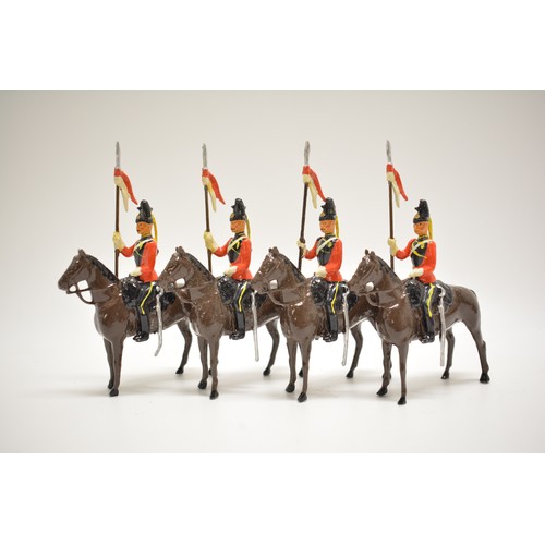 185 - x4 die cast Lancers on horseback. AF, H10 cm.