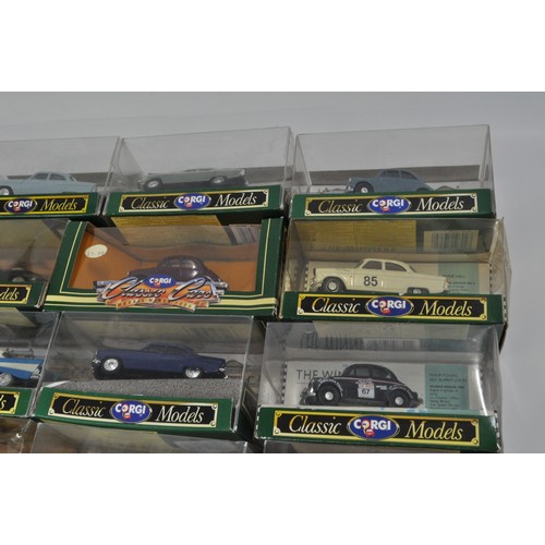 198 - Boxed Corgi Classic Car Models, to include Jaguar MK II, Ford Cortina, Porche 356B, Morris Minor, et... 