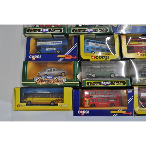 200 - A variety of boxed Corgi buses coaches and Classic  cars to include City buses National Express Popp... 