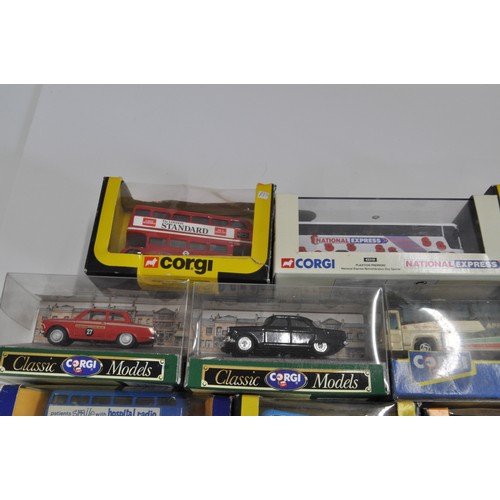 200 - A variety of boxed Corgi buses coaches and Classic  cars to include City buses National Express Popp... 