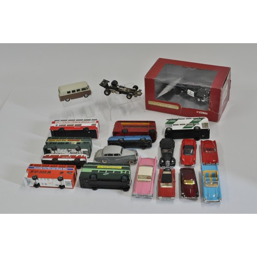 204 - Dinky and Corgi die-cast vehicles to include buses, classic cars  Chevrolet Belair, Cadillac, Vicero... 