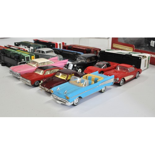 204 - Dinky and Corgi die-cast vehicles to include buses, classic cars  Chevrolet Belair, Cadillac, Vicero... 