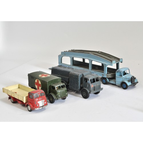 205 - Vintage Dinky Toys Transporter, x2 Motocart, Military vehicles and Meccano agricultural items