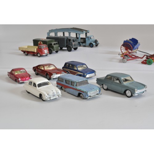 205 - Vintage Dinky Toys Transporter, x2 Motocart, Military vehicles and Meccano agricultural items