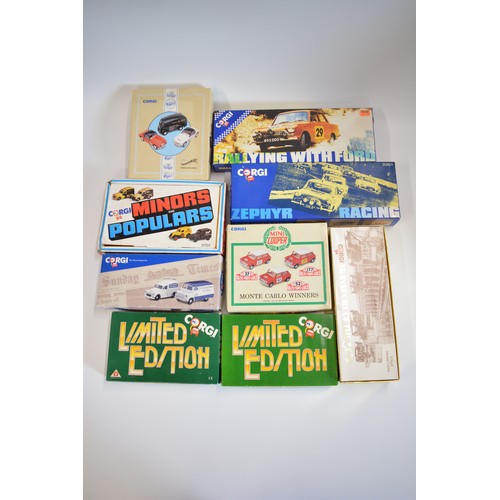 208 - A variety of boxed Corgi model sets to include Transport of the 30's, Rallying with Ford, Zephyr Rac... 