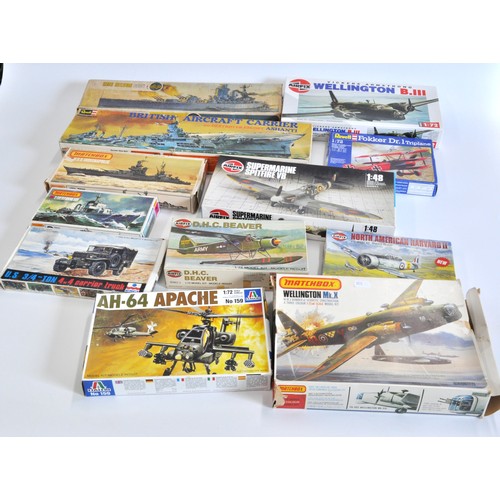 224 - Airfix, Revell and Matchbox  model kits. A variety of aircraft, boats and a carrier truck, to includ... 