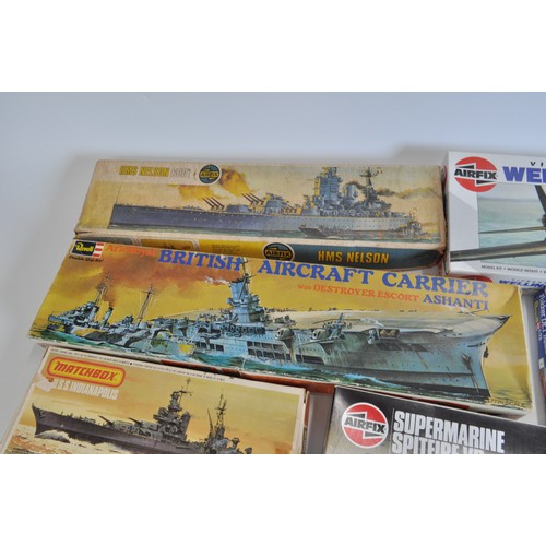 224 - Airfix, Revell and Matchbox  model kits. A variety of aircraft, boats and a carrier truck, to includ... 