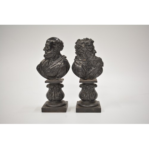 241 - A pair of iron busts on plinths, believed to be St Paul and Saint Peter. Approx H21cm