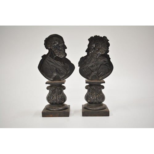 241 - A pair of iron busts on plinths, believed to be St Paul and Saint Peter. Approx H21cm