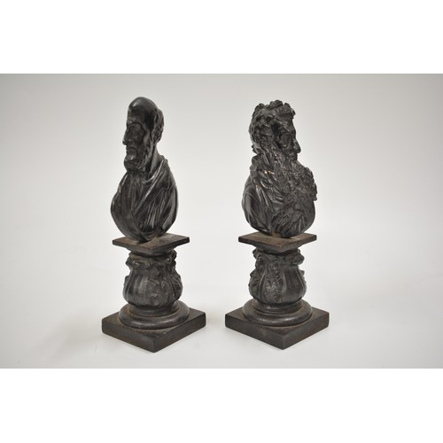 241 - A pair of iron busts on plinths, believed to be St Paul and Saint Peter. Approx H21cm