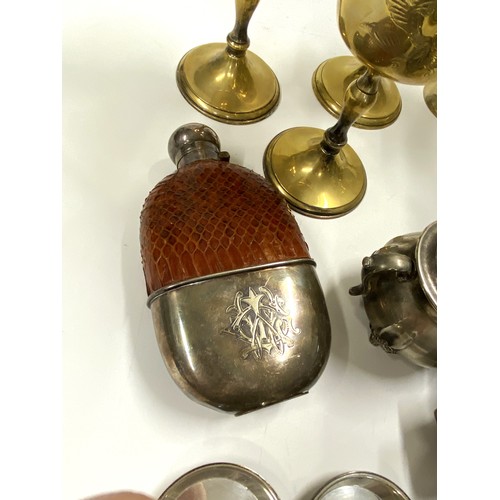 248 - A mixed group of  silver and silverplate items to include Walker & Hall table top lighter, Mappin & ... 