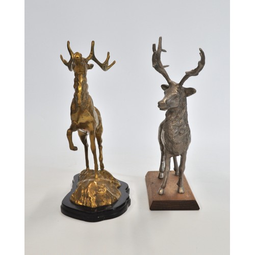 250 - x2 brass/white metal stags mounted on wooden plinths, max H 32cm.