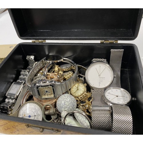 264 - A  jewellery box containing wristwatches, necklaces, locket, earrings, bracelets, some stamped  925 ... 