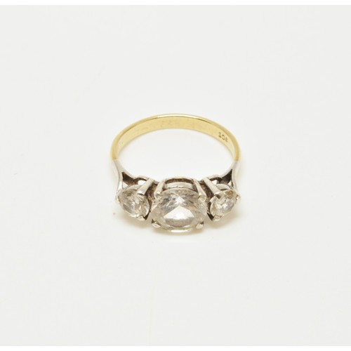 269 - 9ct trilogy ring, Large central stone. Approx size K, stamped 9Ct. Approx gross weight 2.5g.