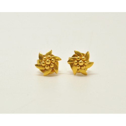 274 - Pair of flower drop design stud earrings, 5.9g. AF stem damaged together with one other flower stud ... 