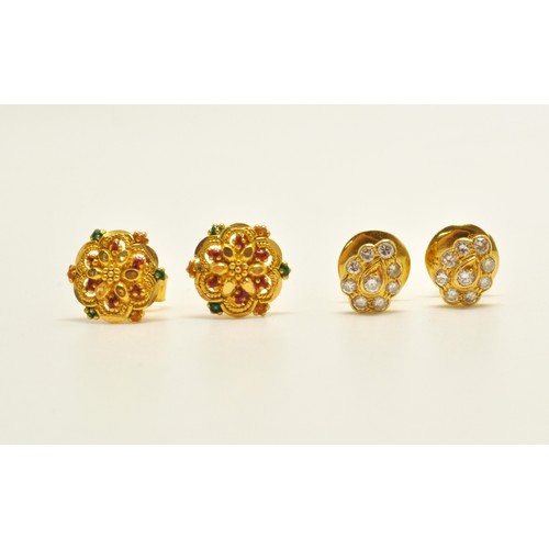 275 - Diamond earrings with screw design to stud (weighing approx 2.3g gross)  together with pair of 22ct ... 