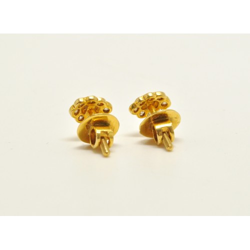 275 - Diamond earrings with screw design to stud (weighing approx 2.3g gross)  together with pair of 22ct ... 