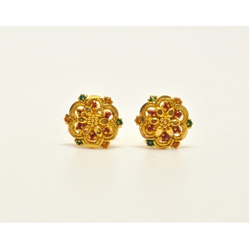 275 - Diamond earrings with screw design to stud (weighing approx 2.3g gross)  together with pair of 22ct ... 