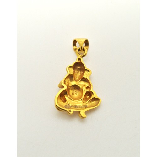 281 - x3 yellow gold pendants, the Ganesha is stamped 916. approx gross combined weight 7.63g.