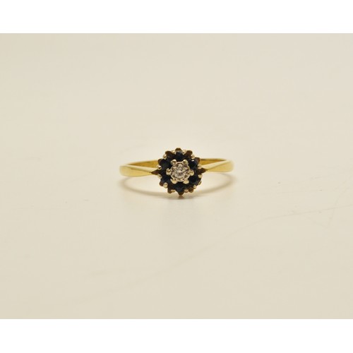 283 - 18ct Yellow gold Sapphire and diamond cluster ring, approx gross weight 3.2g. AF.