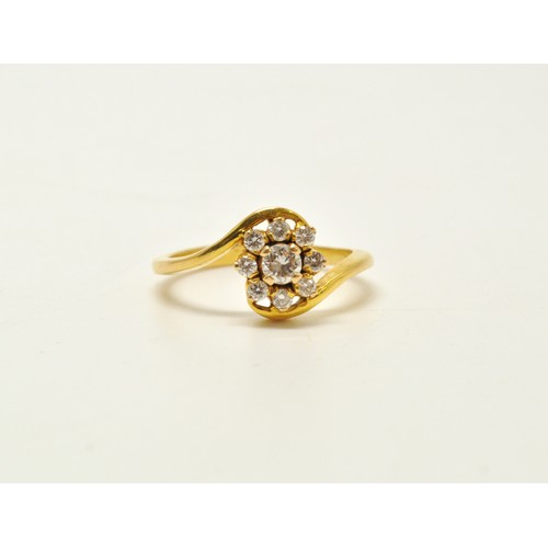 285 - High carat yellow gold diamond cluster ring, Central diamond surrounding by x8 diamonds of approx 0.... 