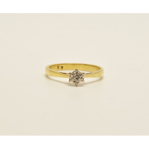 288 - Yellow gold solitaire diamond ring, approx 0.03ct, approx size M, together with 9ct gold ring with c... 