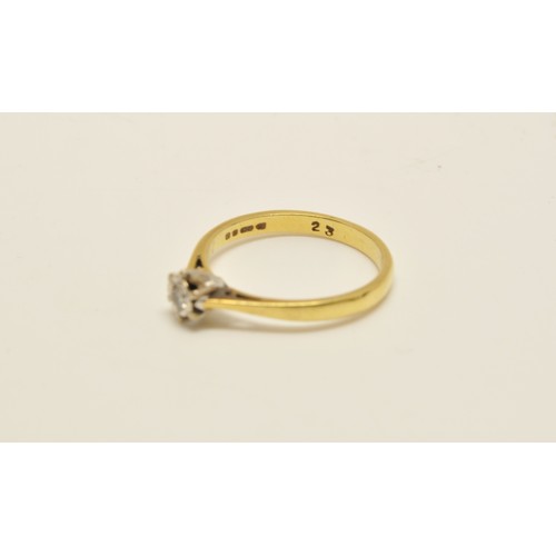 288 - Yellow gold solitaire diamond ring, approx 0.03ct, approx size M, together with 9ct gold ring with c... 