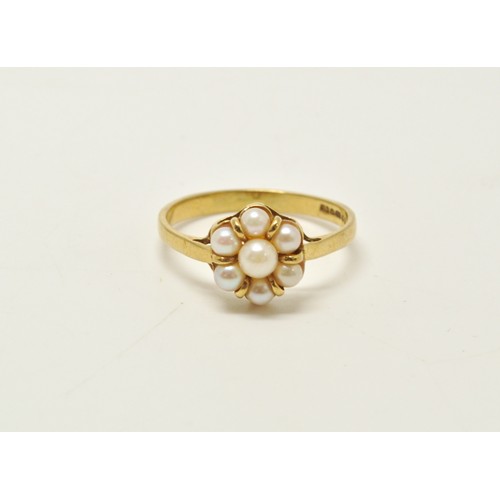 289 - 9ct yellow gold ring of pearl cluster design hallmarked London appprox weight 1.85g, together with y... 