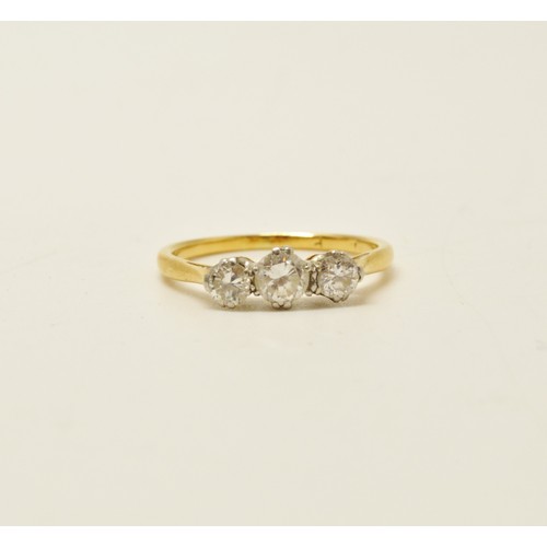 292 - Yellow gold diamond Trilogy ring, approx size N/O, Approx 0.50ct.