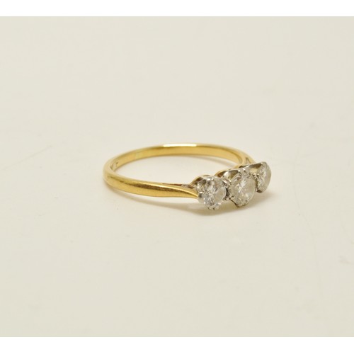 292 - Yellow gold diamond Trilogy ring, approx size N/O, Approx 0.50ct.