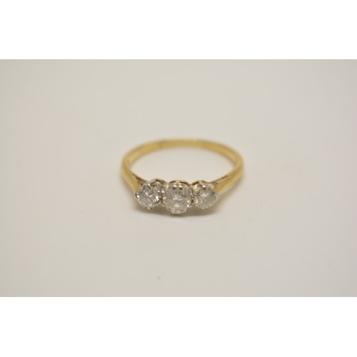 292 - Yellow gold diamond Trilogy ring, approx size N/O, Approx 0.50ct.