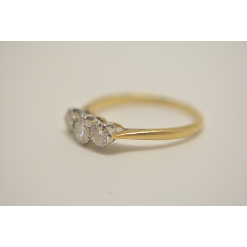 292 - Yellow gold diamond Trilogy ring, approx size N/O, Approx 0.50ct.