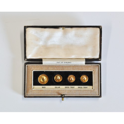 299 - Vintage 9ct yellow gold shirt/dress studs, patent no. 319947, in original box