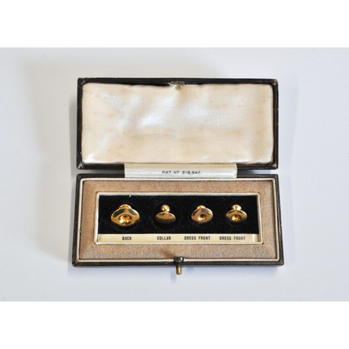 299 - Vintage 9ct yellow gold shirt/dress studs, patent no. 319947, in original box