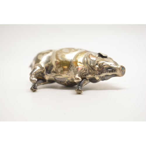 303 - Edwardian silver pin cushion modelled as a pig, hallmarked Chester 1910. AF.