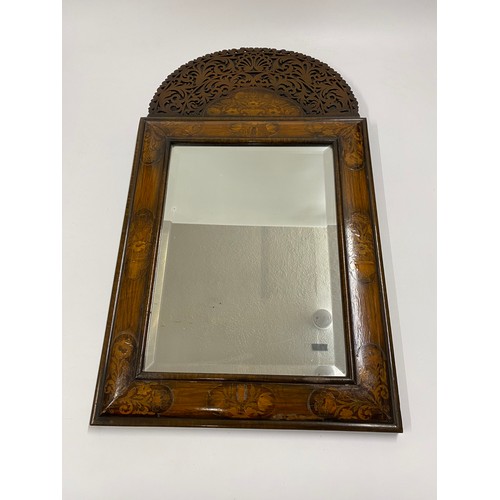 87 - Antique cushion mirror with marquetry detailing