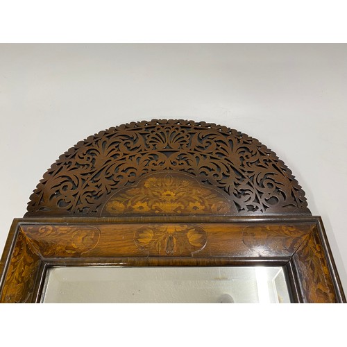 87 - Antique cushion mirror with marquetry detailing