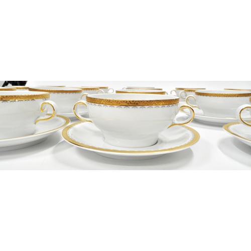 308 - Mexican Porcelain Consomme Set with gold rim, x20 bowls and x20 saucers.