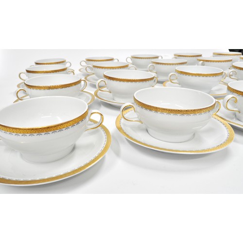 308 - Mexican Porcelain Consomme Set with gold rim, x20 bowls and x20 saucers.