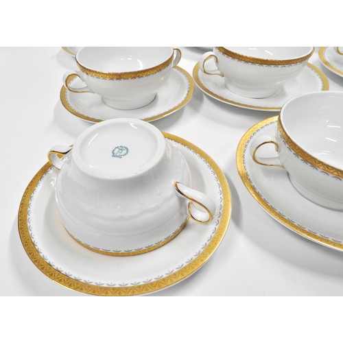 308 - Mexican Porcelain Consomme Set with gold rim, x20 bowls and x20 saucers.