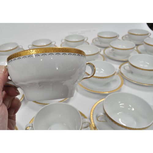 308 - Mexican Porcelain Consomme Set with gold rim, x20 bowls and x20 saucers.