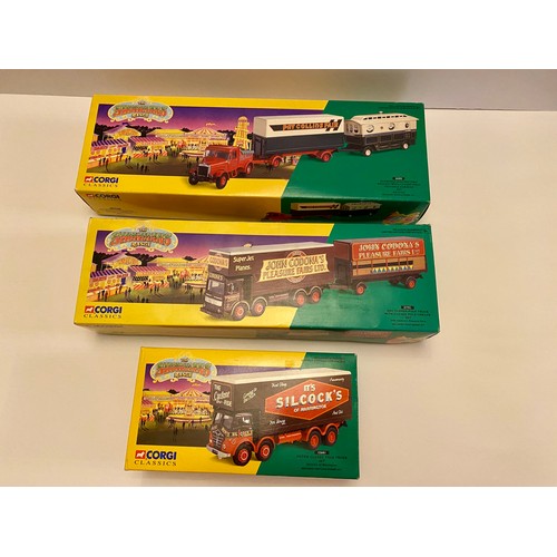 231 - x3 Corgi Classics The Showmans Range - AEC Closed Pole Truck with Closed Pole Trailer Set John Codon... 