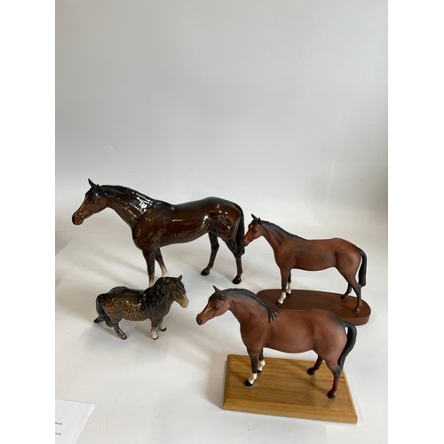 313 - A BESWICK Shetland mare model No. 1033, stands 14cm high, Beswick Stallion 1564, together with x2 Ro... 