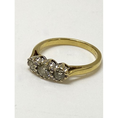 294B - 18ct yellow gold diamond trilogy ring, approx size K, approx 0.50ct, gross weight  3.15g.